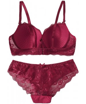 Bras Women's 2 Piece Lace Lingerie Set Push Up Underwire Bra & Panty - Burgundy - CV194TL0RYA