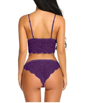 Baby Dolls & Chemises Women Lingerie Knickers Sexy Lace Bra and Panty Set Bralette Lingerie Lace Babydoll Bodysuit - Purple -...