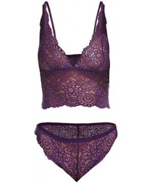 Baby Dolls & Chemises Women Lingerie Knickers Sexy Lace Bra and Panty Set Bralette Lingerie Lace Babydoll Bodysuit - Purple -...