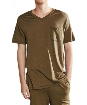 Sleep Sets Men Regular Fit Pajama Breathable Solid Oversized Family Pajama Set - Army Green - C518TOHMQE0