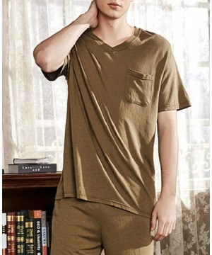 Sleep Sets Men Regular Fit Pajama Breathable Solid Oversized Family Pajama Set - Army Green - C518TOHMQE0