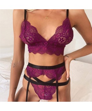 Bustiers & Corsets Sexy Lingerie for Women Lace Underwear Wireless G-String Thong Garter Underpant Sleepwear Linbgerie - Wine...