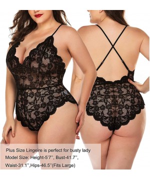 Shapewear Women's Lace Bodysuit Teddy Lingerie One Piece Babydoll Mini Babysuit Jumpsuit Clubwear - Black - CB198D7NAO7