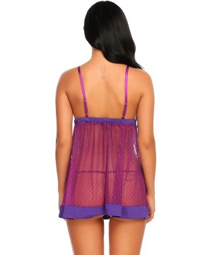 Baby Dolls & Chemises Lingerie for Women Babydoll Lace Sleepwear Mesh Chemise Boudoir Nighty - Purple - C2193TZX07Z