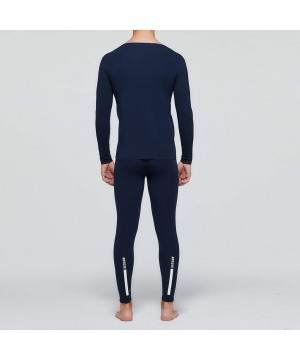 Thermal Underwear Men Thermal Underwear Set Winter Skiing Warm Top & Bottom Thermal Long Johns Solid Plush Sleepwear - Dark B...