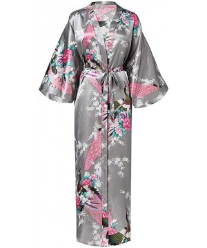 Robes Women Long Robe with Pocket Wedding Bride Bridesmaid Dressing Gown Rayon Kimono Bathrobe Night Dress - Gray 1 - CY198KA...