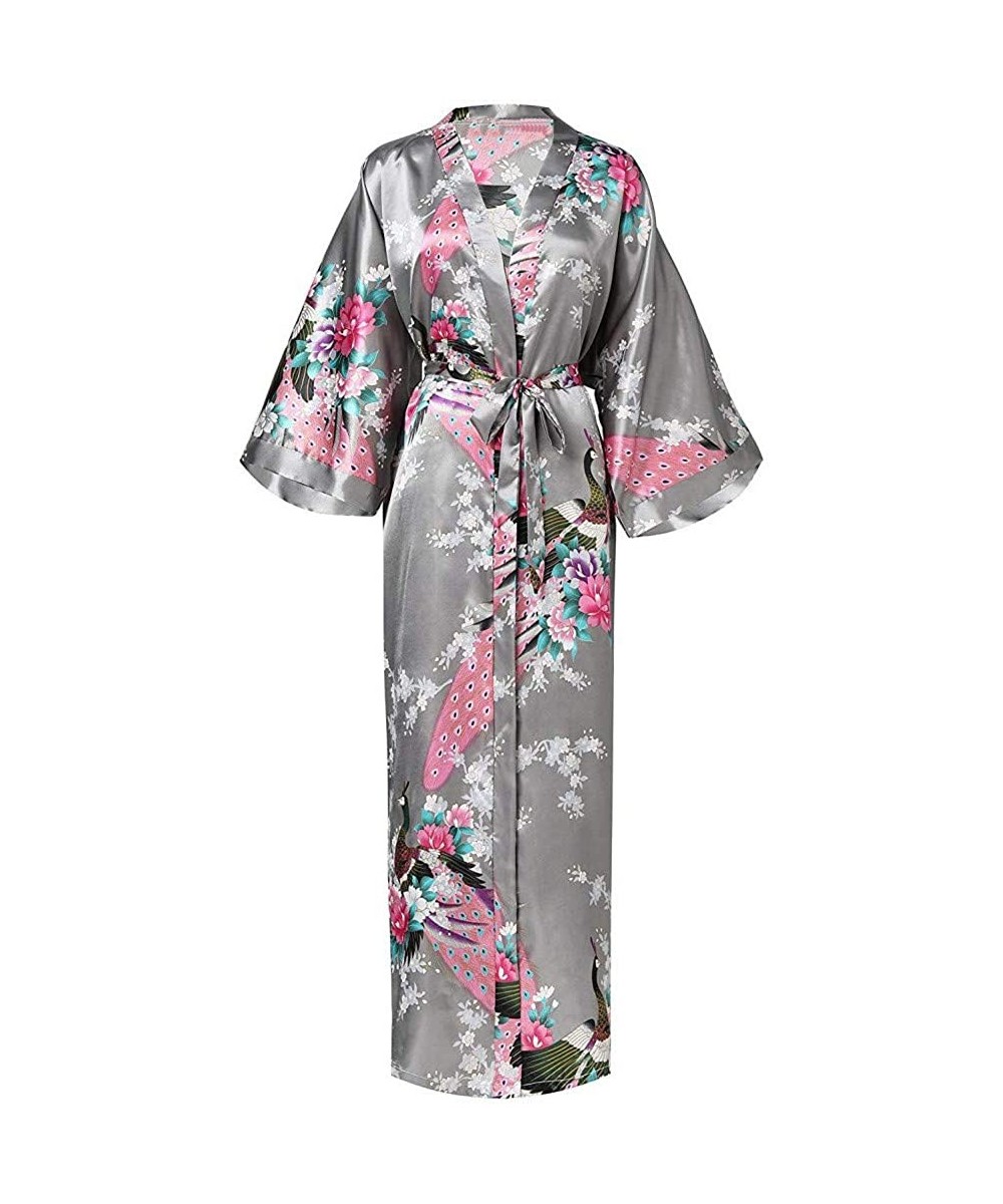 Robes Women Long Robe with Pocket Wedding Bride Bridesmaid Dressing Gown Rayon Kimono Bathrobe Night Dress - Gray 1 - CY198KA...