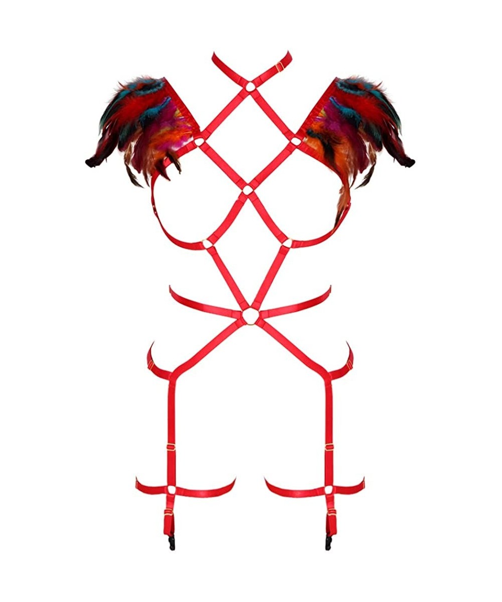 Garters & Garter Belts Women's Body Breast Harness Feather Epaulet Wing Punk Tops Strappy Bralette Elasticity Gothic Rave Wai...