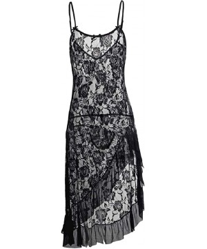 Baby Dolls & Chemises Women's Summer Fashion Lingerie Set Long Strappy Dress See-Through Lace Negligee Chemise Black XXXL - C...