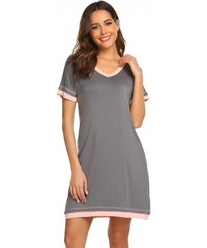 Nightgowns & Sleepshirts Cotton Sleepwear Womens Short Sleeve Soft Nightgown V Neck Short Sleep Dress - Deep Grey - C118NRTR7TN