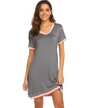 Nightgowns & Sleepshirts Cotton Sleepwear Womens Short Sleeve Soft Nightgown V Neck Short Sleep Dress - Deep Grey - C118NRTR7TN