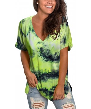 Tops Women's Tshirts Casual V Neck Short Sleeve Loose Summer Tunic Tops - Tie Dye Lemon Green - CJ199E7TDTA