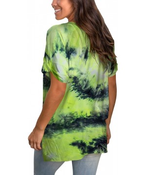 Tops Women's Tshirts Casual V Neck Short Sleeve Loose Summer Tunic Tops - Tie Dye Lemon Green - CJ199E7TDTA