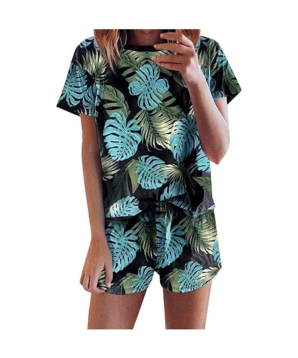 Sets Women's T-Shirt Gradient Short Sleeve Tops Blouse Tie-Dye Printed Shorts Long Sleeve 2 Piece Pajamas Set Sleepwear - Gre...