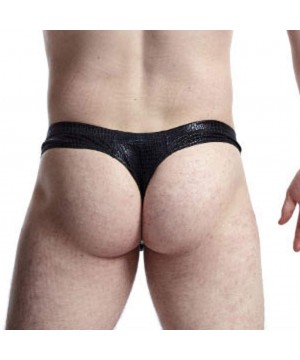 Briefs Hot G-Strings Briefs Low-Waist Snake Fabric U Convex Sexy Gays Thong Underwear - Black - CO18X24OHO9