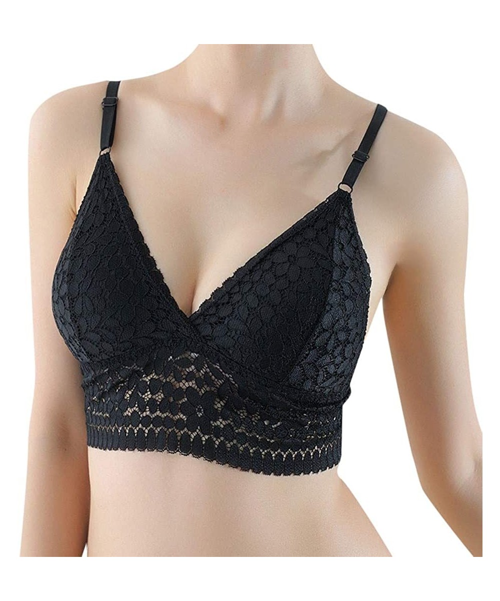 Thermal Underwear New Sleepwear Falda Women's Fashion Solid Color V-Neck Lace Bras Crop Tops Vest Summer Strap Tank - Black -...