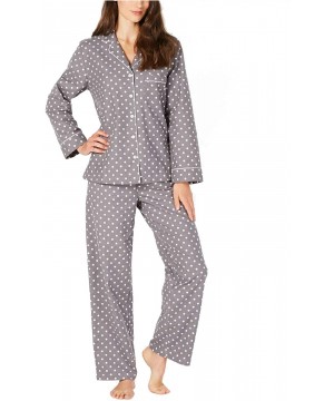 Sets 100% Cotton Button Up Flannel Pajama Set - Gray Dot - CU1962RL2OU