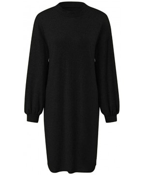 Thermal Underwear Women Fashion Long Sleeve Knitted Dress Autumn Winter Sweater Dress - Black - CW193K26Y9T