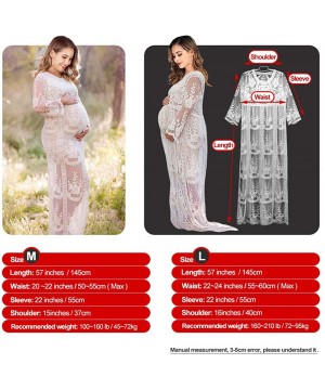 Nightgowns & Sleepshirts Women's Long Sleeve V Neck White Lace Floral Maternity Gown Maxi Photography Dress - White - CC18ZKR...