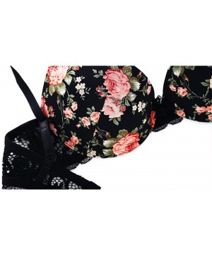 Bras Push up Padded Bras Floral Underwire Lace Bra and Panty Set Sexy Soft - Flower Black - CT18TTS5AMT