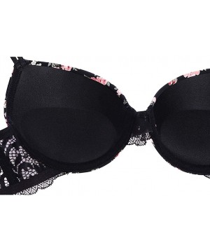 Bras Push up Padded Bras Floral Underwire Lace Bra and Panty Set Sexy Soft - Flower Black - CT18TTS5AMT