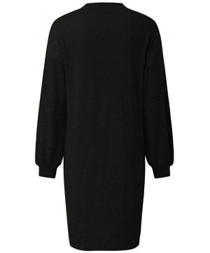 Thermal Underwear Women Fashion Long Sleeve Knitted Dress Autumn Winter Sweater Dress - Black - CW193K26Y9T