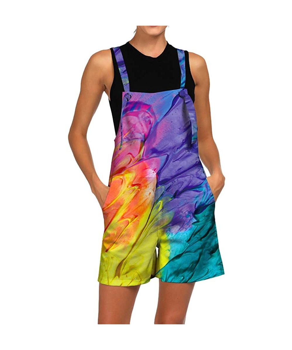 Thermal Underwear Sleeveless Rompers Women Printing Loose Pants and Strappy Shorts Jumpsuit - A Multicolor - CN18S737CTG