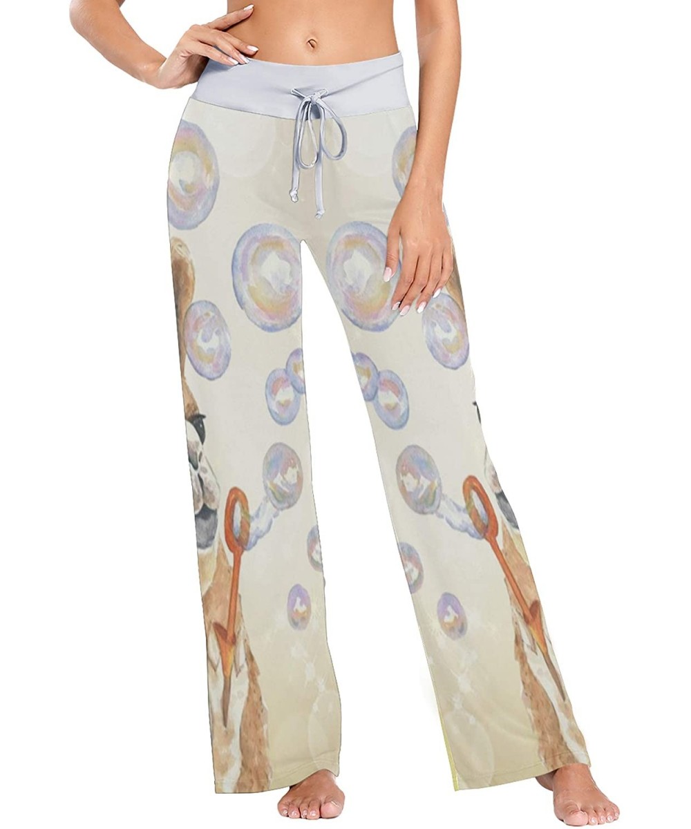 Bottoms Llama Blowing Bubbles Women's Pajama Pants Comfy Drawstring Lounge Pants Sleepwear - C119CYXCTRG