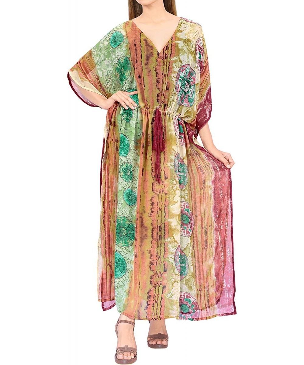 Nightgowns & Sleepshirts Women's Caftan Tunic Kimono Dress Summer Evening Party Drawstring A - Maroon_y954 - CA1938L9TER