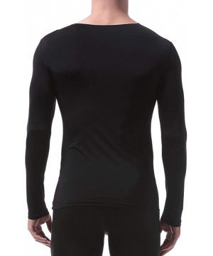 Shapewear Men's Stretch Cotton Long Sleeve Thin and Light Round Collar Underwear - Black - C419DI9YLYM