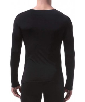 Shapewear Men's Stretch Cotton Long Sleeve Thin and Light Round Collar Underwear - Black - C419DI9YLYM