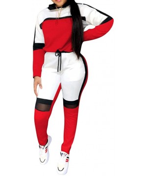 Sets Women Color Block 2 Pieces Outfits Sweatsuit Long Sleeve Sweatshirt and Skinny Long Pant with Pockets Set Tracksuits - R...