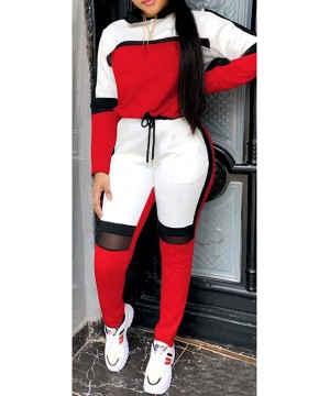 Sets Women Color Block 2 Pieces Outfits Sweatsuit Long Sleeve Sweatshirt and Skinny Long Pant with Pockets Set Tracksuits - R...