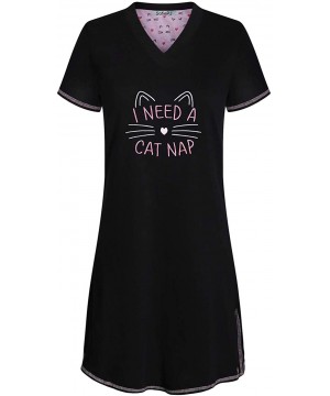 Sets Women's Printed Short Sleeve Pure Cotton Sleepwear Nightgown - Black11 - C619D79M4IM