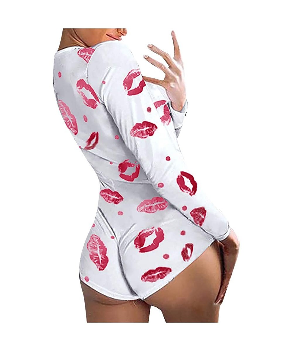 Sets Women's Sexy Deep V Neck Shorts Jumpsuit Long Sleeve One Piece Bodysuit Pajama Bodycon Rompers Overall - Red1 - CT198RD08T6