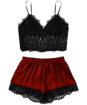 Sets Shorts Velvet Pajama Set Womens Sexy Pajama Set Womens Sexy Lace Sleepwear Cami Top and Shorts Velvet Pajama Set Wine - ...