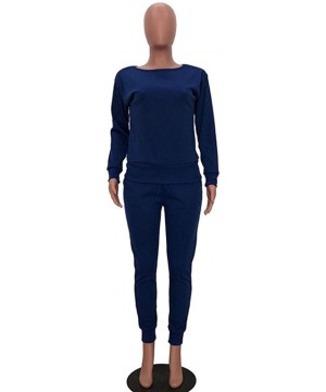 Sets Casual Womens Autumn and Winter Trousers Set Long Sleeve Crop Tops + Pants Suit - Dark Blue - CC192SQIIRI