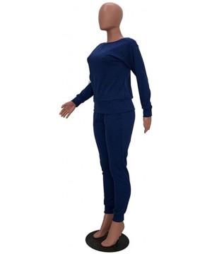 Sets Casual Womens Autumn and Winter Trousers Set Long Sleeve Crop Tops + Pants Suit - Dark Blue - CC192SQIIRI