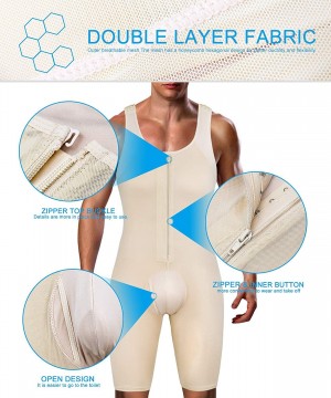 Shapewear Men's Shapewear Bodysuit Full Body Shaper Compression Slimming Suit Breathable - Beige(zipper) - CQ18OMN4WGL