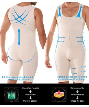 Shapewear Men's Shapewear Bodysuit Full Body Shaper Compression Slimming Suit Breathable - Beige(zipper) - CQ18OMN4WGL