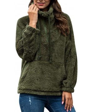 Thermal Underwear Women Warm Fluffy Winter Coat 1/2 Zipper Hoodie- Hooded Sweatshirt Pullover Jumper - E-army Green - C2192ZN...