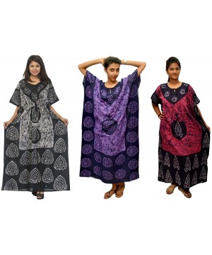 Nightgowns & Sleepshirts Cotton Caftan/Kaftan Combo 3 Indian Cotton Batik Bohemian Long Dress - Combo-110 - C618O2GDI6M