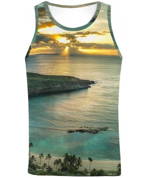 Undershirts Men's Muscle Gym Workout Training Sleeveless Tank Top Sunrise on Caribbean Beach - Multi5 - C119DW7NAQZ