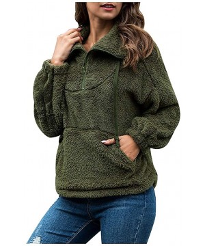 Thermal Underwear Women Warm Fluffy Winter Coat 1/2 Zipper Hoodie- Hooded Sweatshirt Pullover Jumper - E-army Green - C2192ZN...