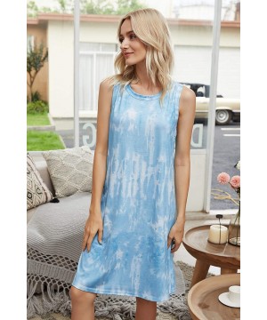 Nightgowns & Sleepshirts Womens Tie Dye Nightgown Sleeveless Loungewear Swing Tank Dress Loose Comfy Pajama Sleepwear - Blue ...