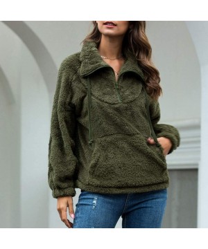 Thermal Underwear Women Warm Fluffy Winter Coat 1/2 Zipper Hoodie- Hooded Sweatshirt Pullover Jumper - E-army Green - C2192ZN...