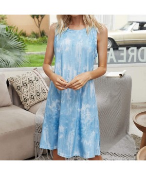 Nightgowns & Sleepshirts Womens Tie Dye Nightgown Sleeveless Loungewear Swing Tank Dress Loose Comfy Pajama Sleepwear - Blue ...