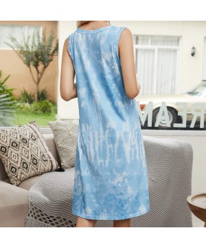 Nightgowns & Sleepshirts Womens Tie Dye Nightgown Sleeveless Loungewear Swing Tank Dress Loose Comfy Pajama Sleepwear - Blue ...