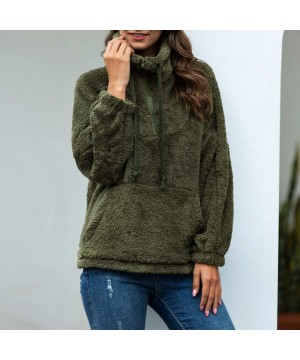 Thermal Underwear Women Warm Fluffy Winter Coat 1/2 Zipper Hoodie- Hooded Sweatshirt Pullover Jumper - E-army Green - C2192ZN...