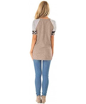 Tops Women's Sunflower Leopard Patchwork Short Sleeve O-Neck Print Casual Top T-Shirt - R-khaki - CR197M4AEDK